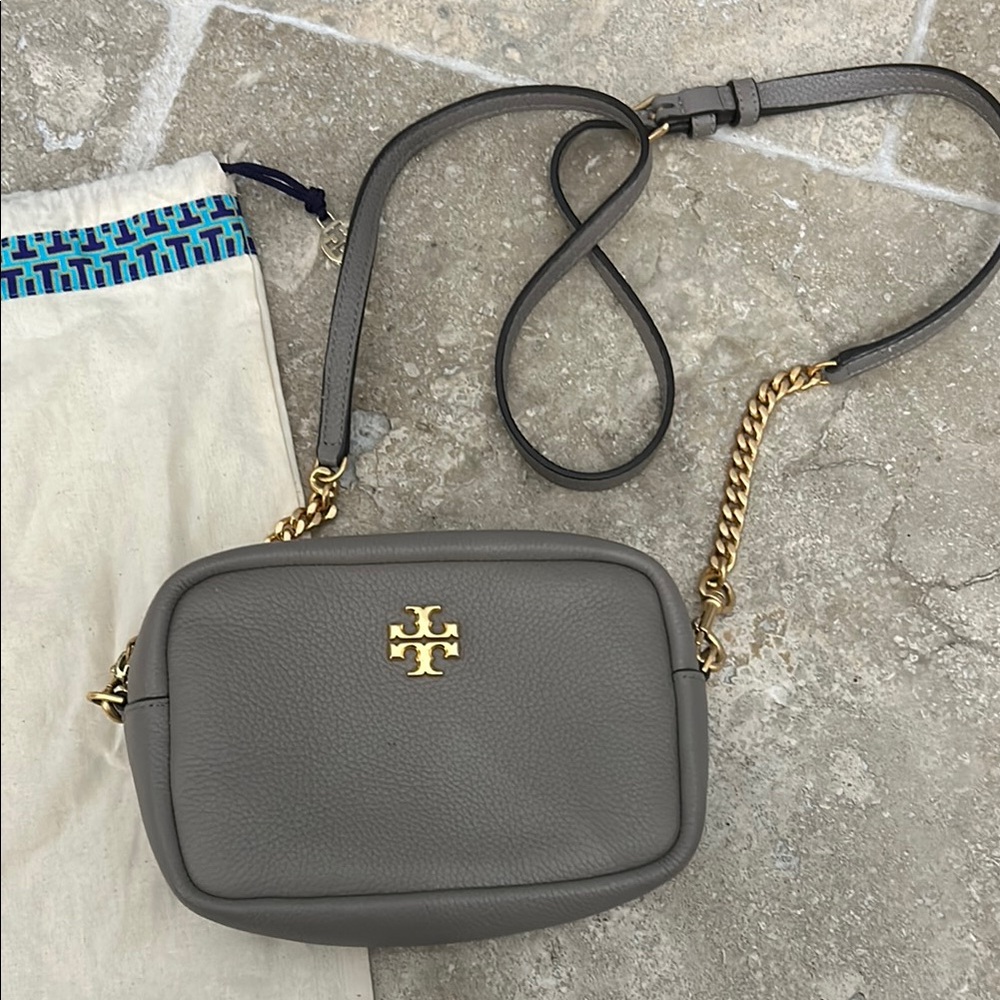 Tory Burch Gray Crossbody Bag with Gold Chain